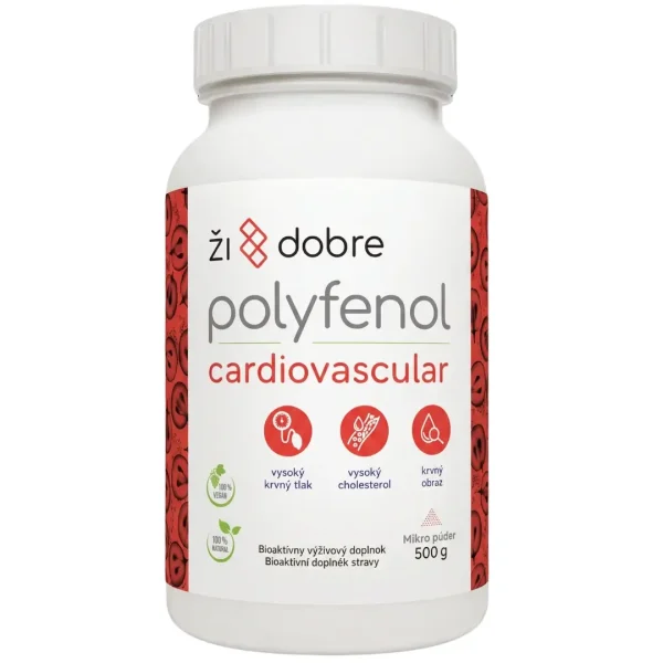 predná strana produktu Cardiovascular 500 g, biela dóza a bielo červená etiketa