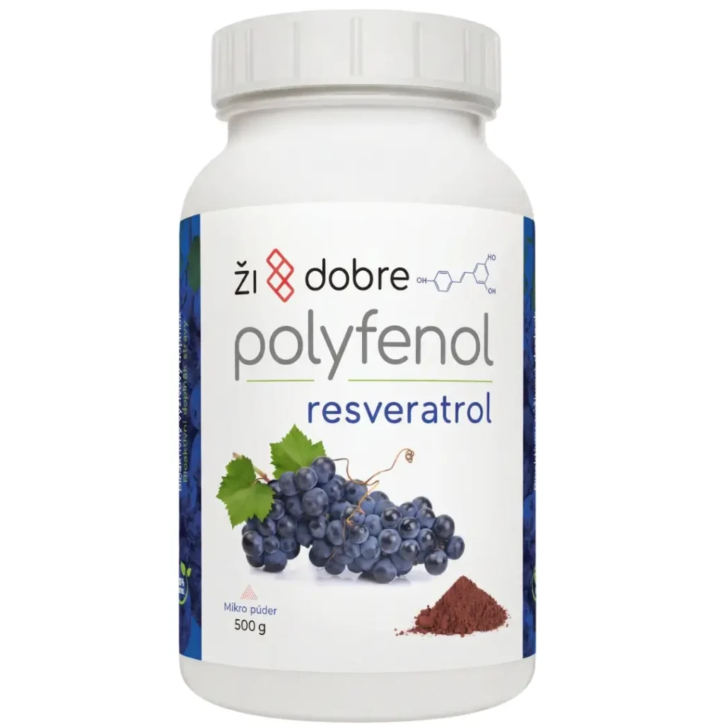 Biela nádoba s bielo modrou etiketou Resveratrol 500 g