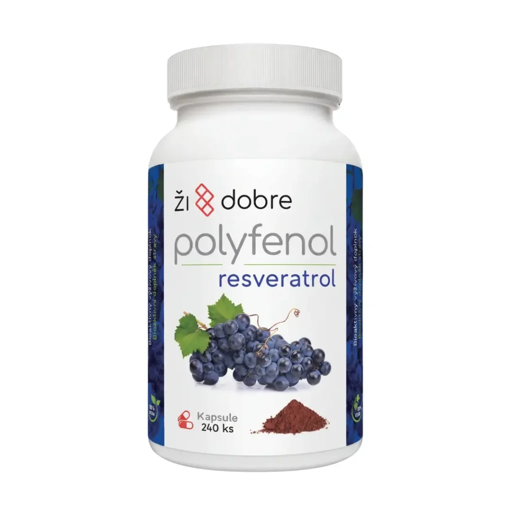 Biela nádoba s bielo modrou etiketou Resveratrol kapsule 240 ks