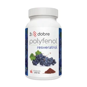 Biela nádoba s bielo modrou etiketou Resveratrol kapsule 240 ks