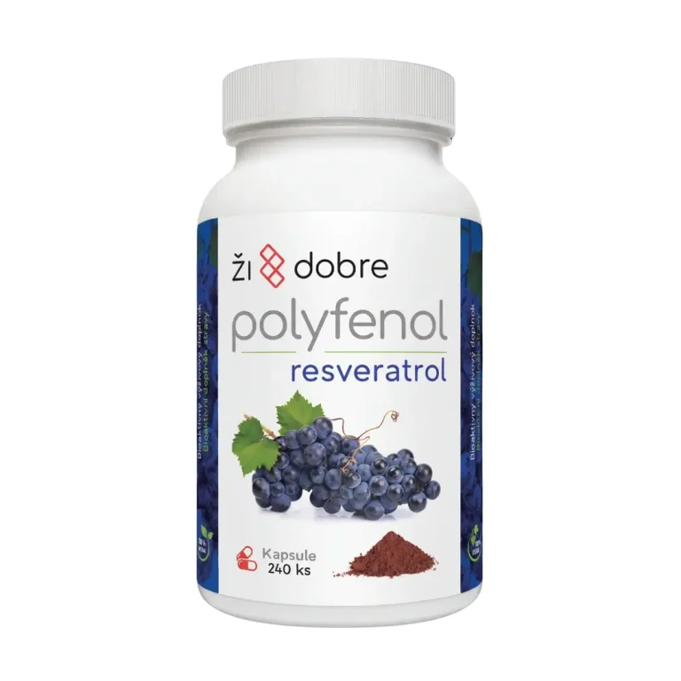 Biela nádoba s bielo modrou etiketou Resveratrol kapsule 240 ks