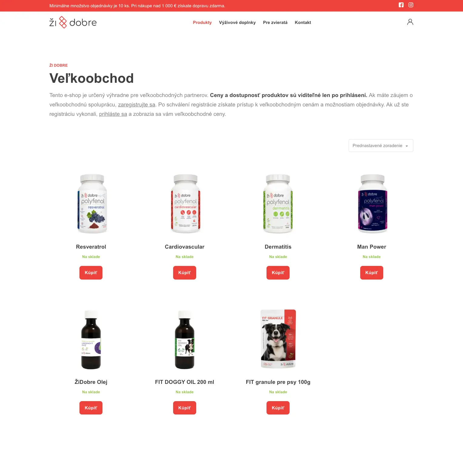 Screenshot stránky - Veľkoobchodné produkty a ceny